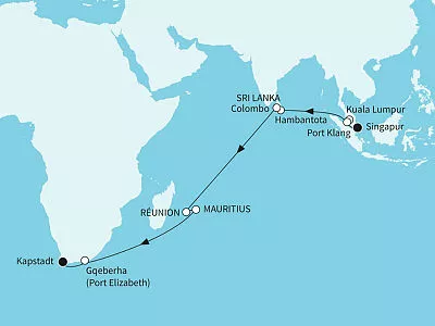 Mein Schiff 6 Indischer Ozean mit Mauritius ab Singapur bis Kapstadt