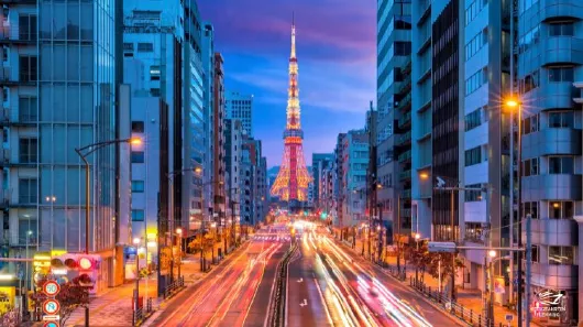 Japan Tokyo city street view with Tokyo Tower