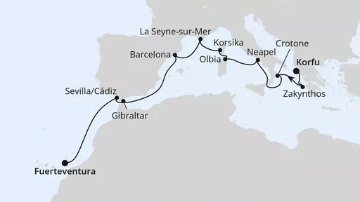 AIDAblu von Korfu nach Fuerteventura