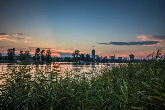Alte Donau in Wien am Abend